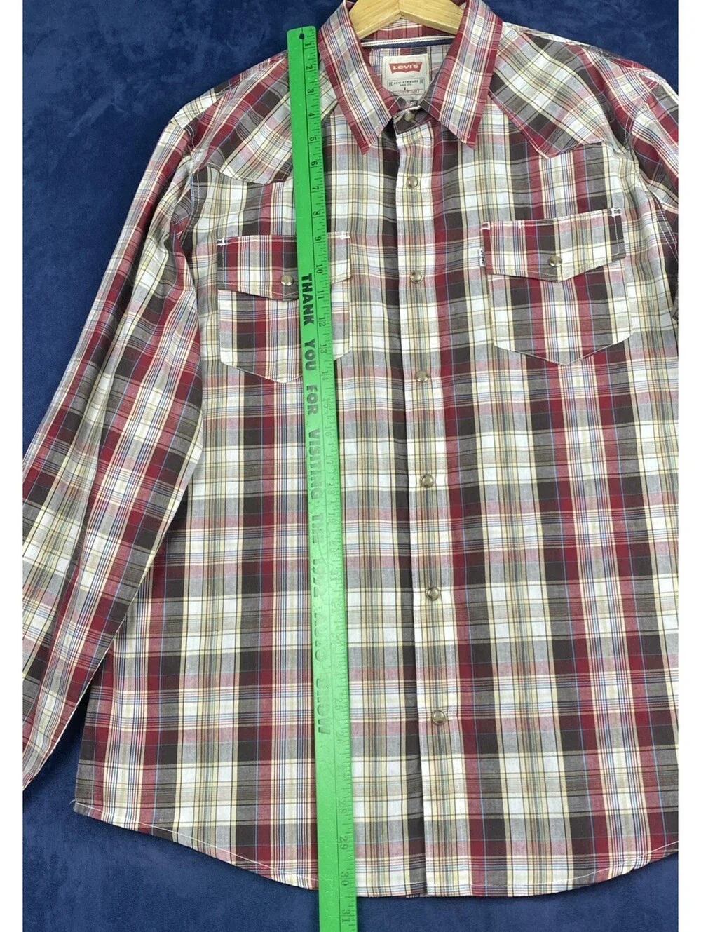 Levis Pearl Snap Shirt Red Plaid Modern Fit Western Button Down Men's Sz. Large